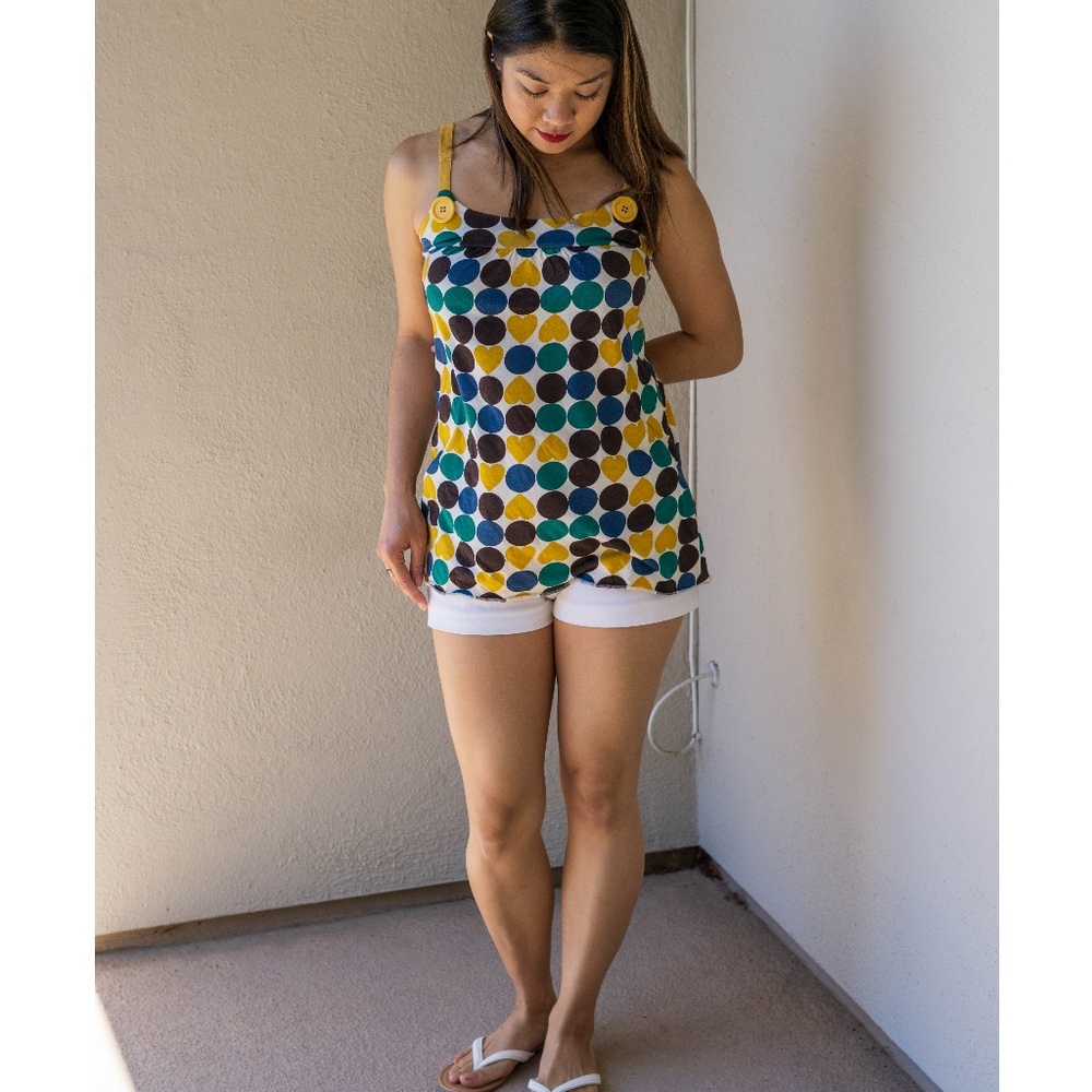 Polka Dotted Babydoll Tank with Buttons and Straps